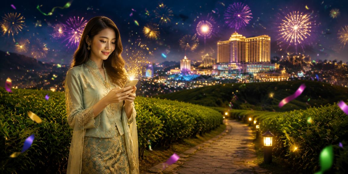 Pengguna Malaysia mendaftar akaun 4dlive menggunakan telefon mudah alih semasa perayaan Hari Raya di Genting Highlands